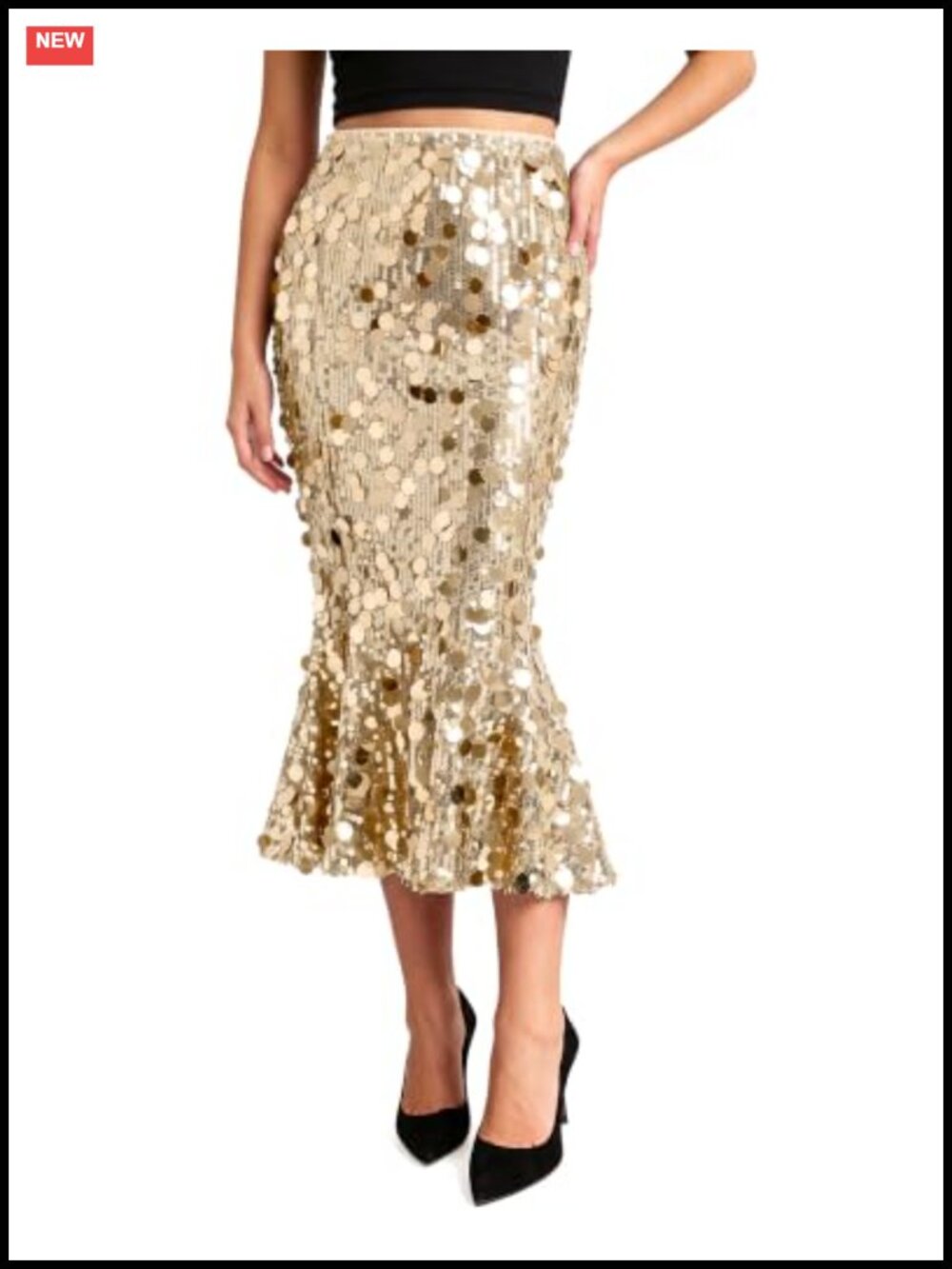 Sequin Midi Skirt Stretchy Fishtail Bodycon High Waist Party Formal